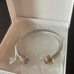 Juvell Stainless Steel Purple Amethyst Bangle